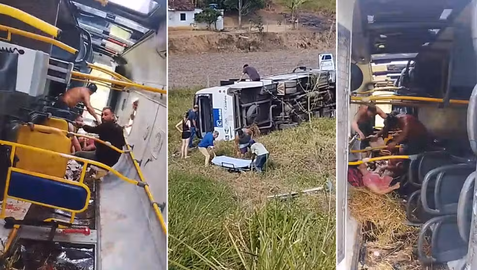 Moradores se revoltam após micro-ônibus tombar e deixar 26 feridos em Campos