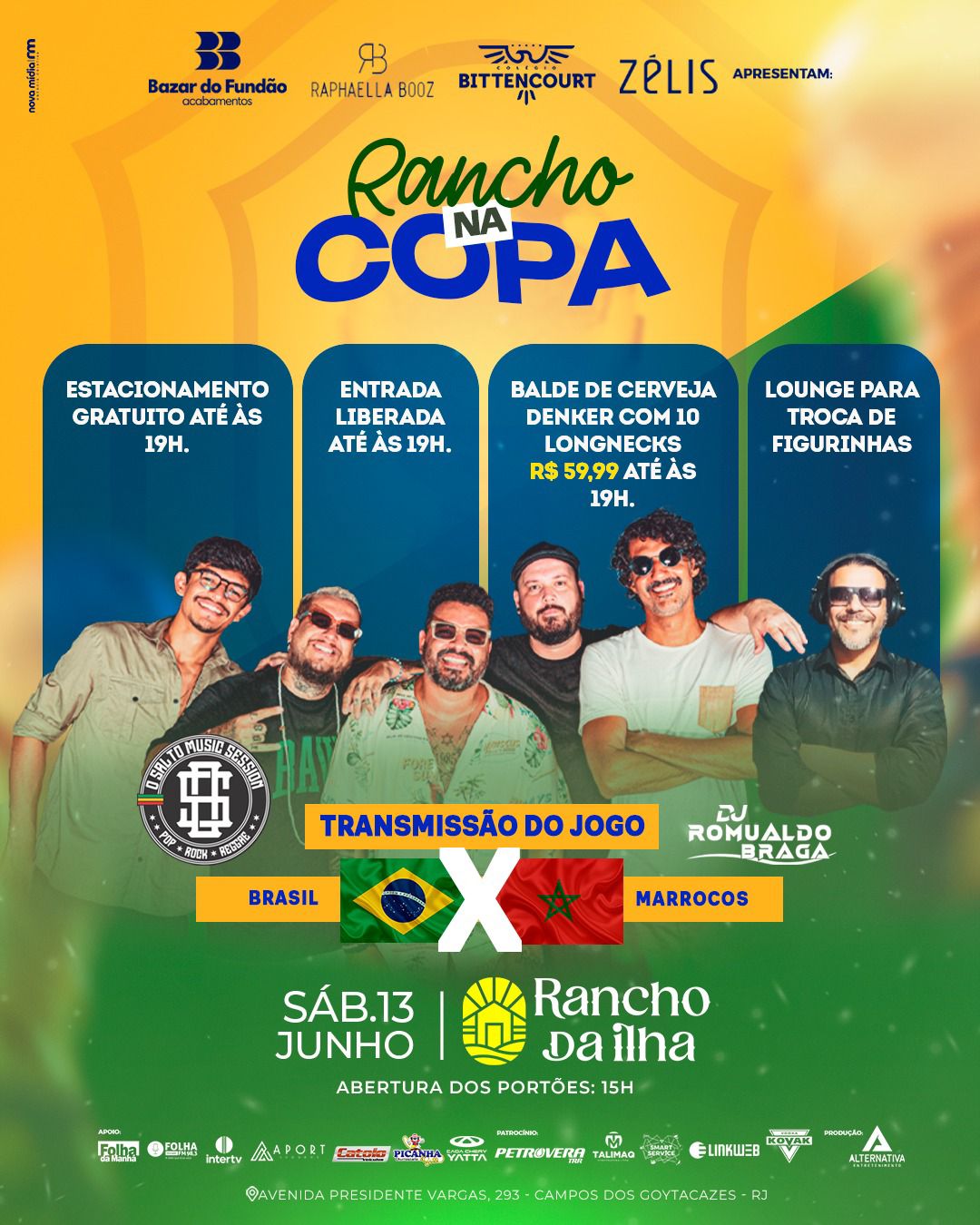 Rancho na Copa terá transmissão de Brasil x Marrocos, shows e entrada liberada em Campos